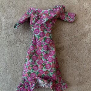 Vintage Barbie Clothes Fashion Doll Tea Party Floral Dress Ruffle Hem Outfit B11